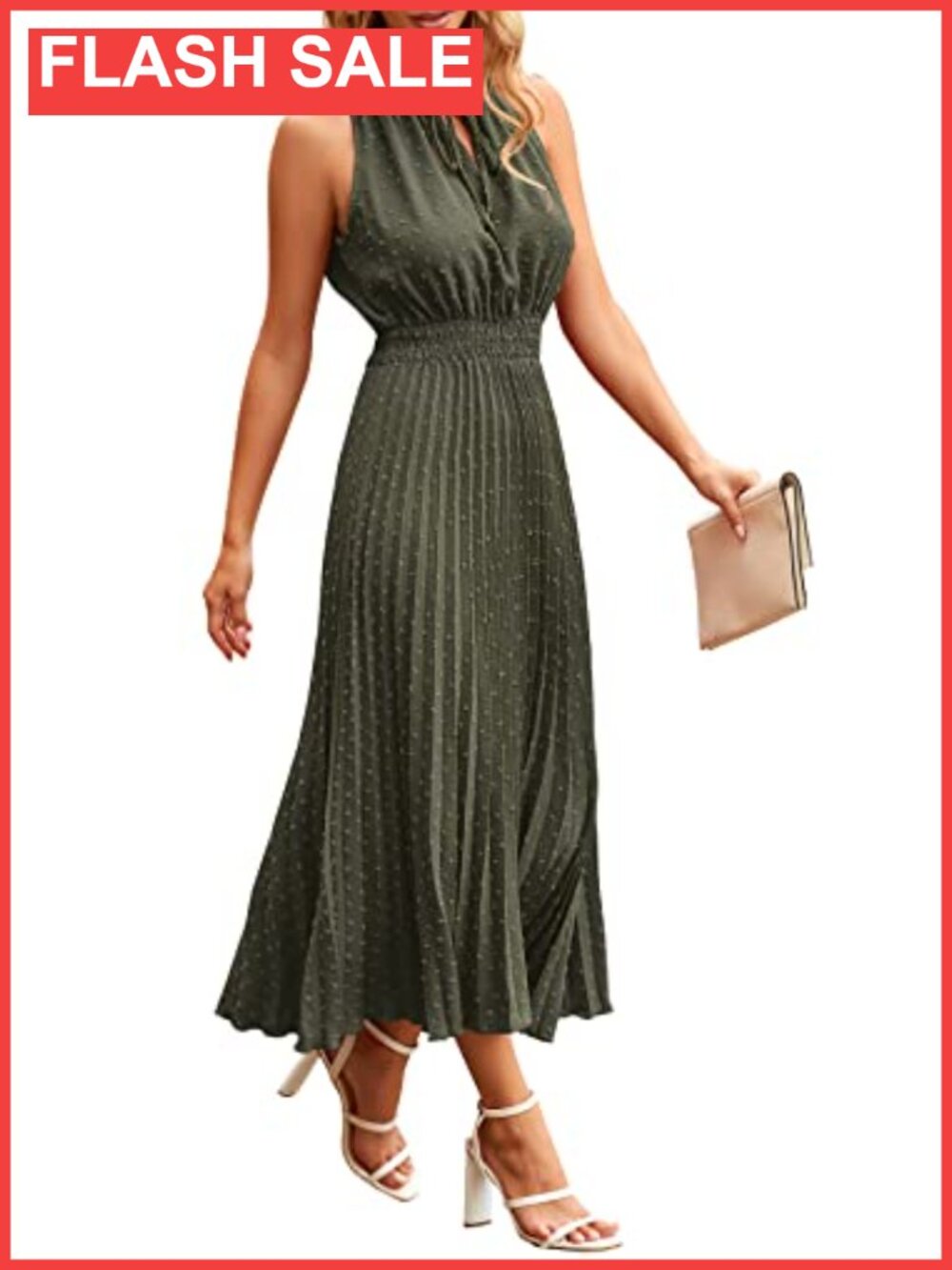 Swiss Dot Midi Dress V-Neck Sleeveless Casual